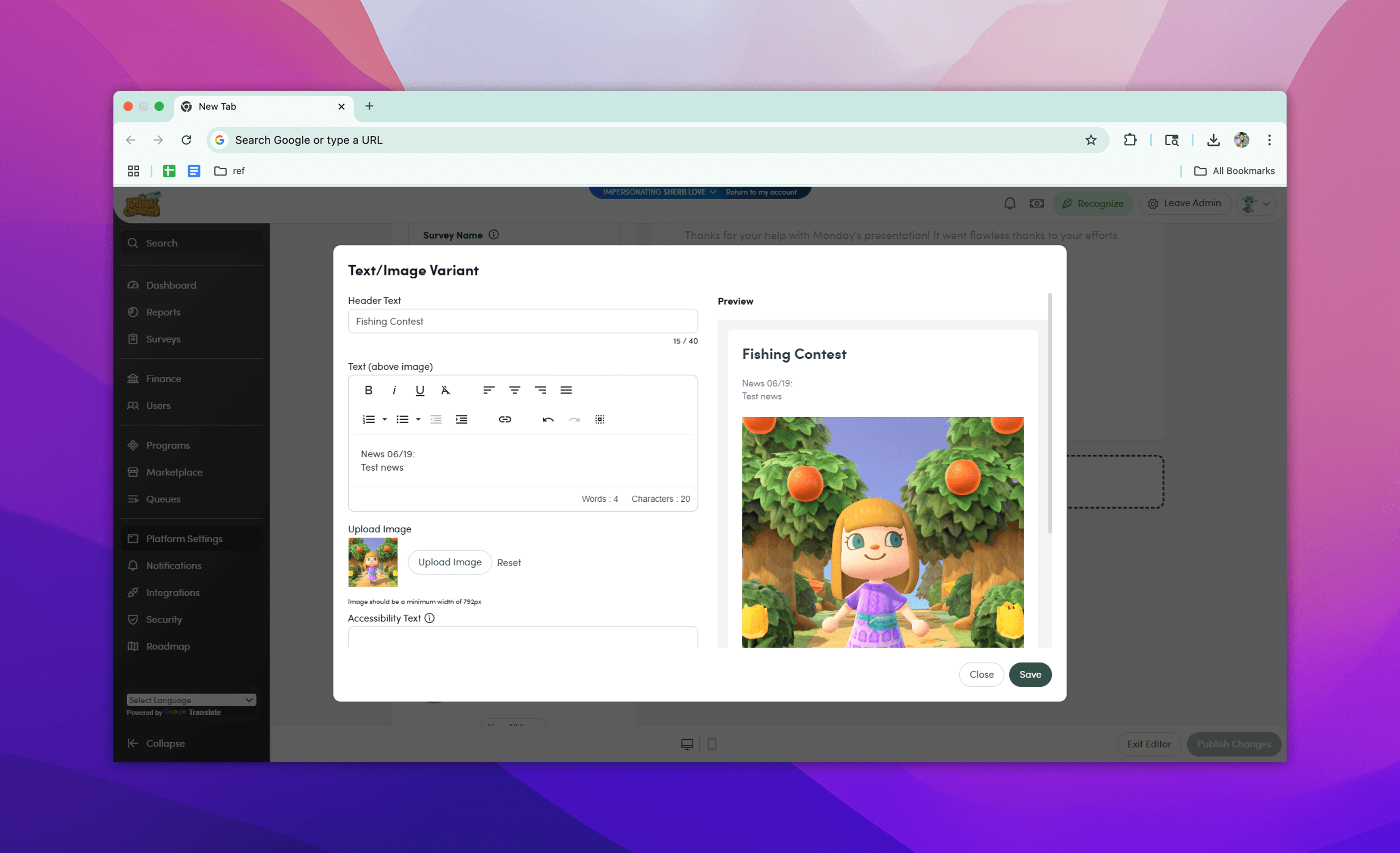 Homepage Editor Screenshot 2